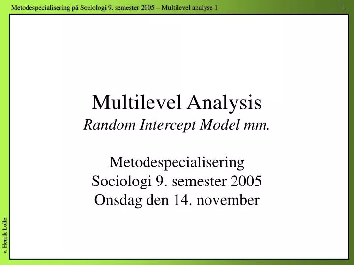 multilevel analysis random intercept model mm
