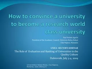How to convince a university to become a research world class university
