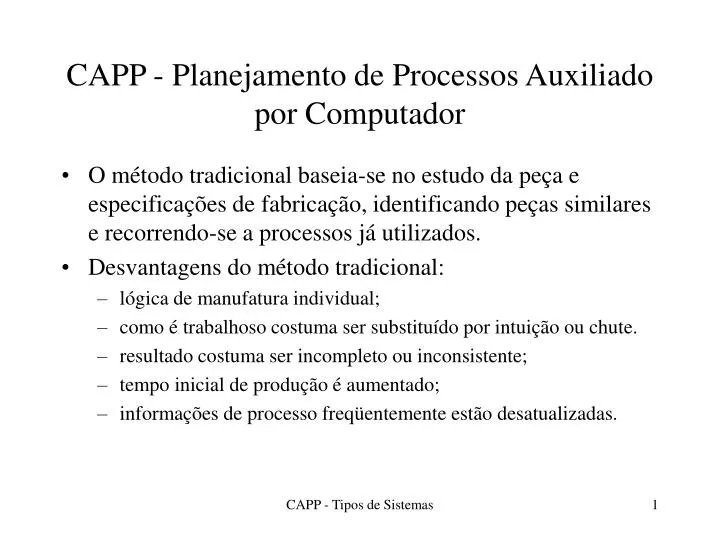 capp planejamento de processos auxiliado por computador