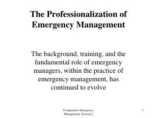 The Professionalization of Emergency Management