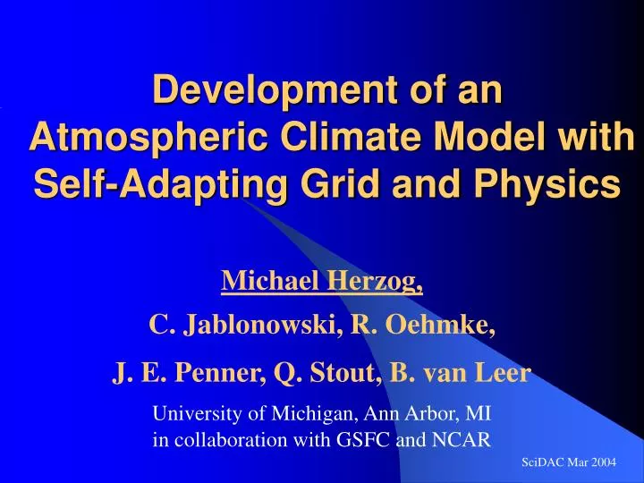 development of an atmospheric climate model with self adapting grid and physics