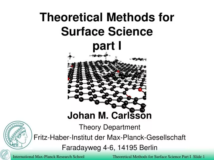 theoretical methods for surface science part i