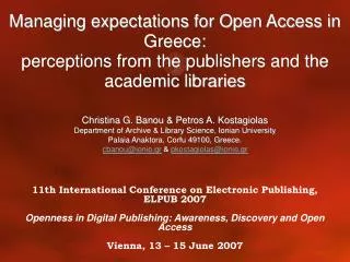Managing expectations for Open Access in Greece: perceptions from the publishers and the academic libraries