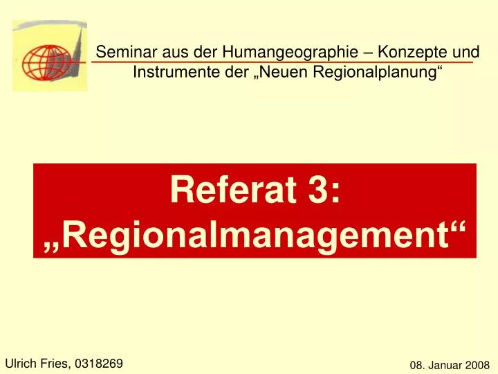 seminar aus der humangeographie konzepte und instrumente der neuen regionalplanung