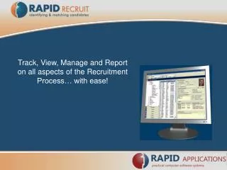 Track, View, Manage and Report on all aspects of the Recruitment Process… with ease!