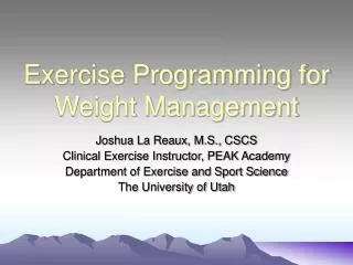 Exercise Programming for Weight Management