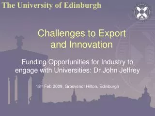 Challenges to Export and Innovation