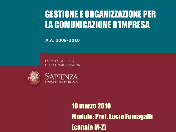 gestione e organizzazione per la comunicazione d impresa