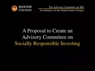 A Proposal to Create an Advisory Committee on Socially Responsible Investing