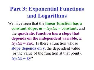 Part 3: Exponential Functions and Logarithms