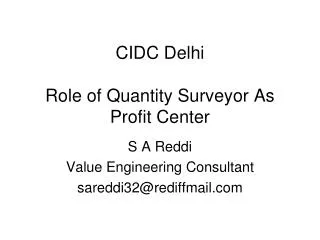 CIDC Delhi Role of Quantity Surveyor As Profit Center