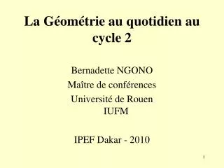 La Géométrie au quotidien au cycle 2