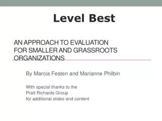 An Approach to Evaluation for Smaller and Grassroots Organizations