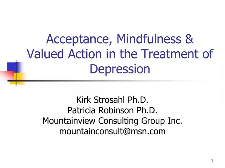 acceptance mindfulness valued action in the treatment of depression