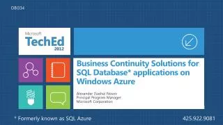 Business Continuity Solutions for SQL Database* applications on Windows Azure