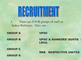 I.	There are FOUR groups of staff on Indian Railways. They are:-