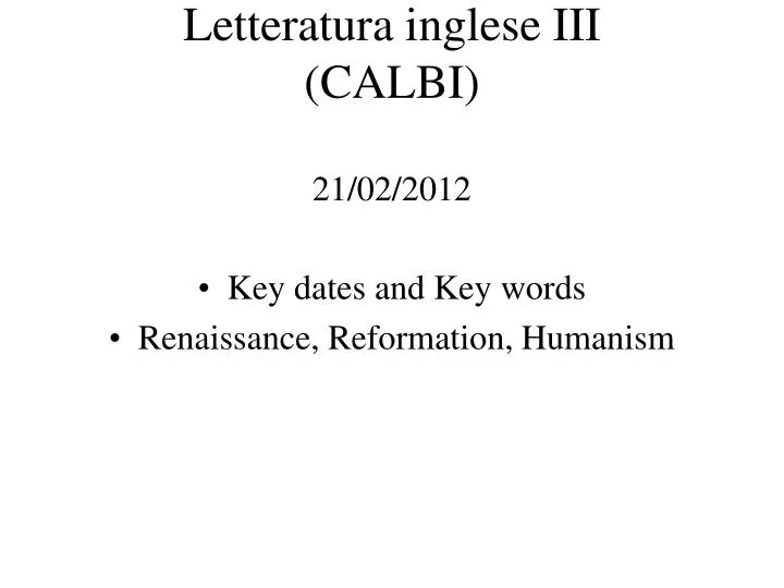 letteratura inglese iii calbi 21 02 2012