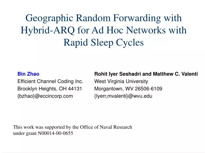 geographic random forwarding with hybrid arq for ad hoc networks with rapid sleep cycles