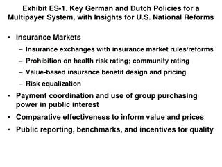 Exhibit ES-1. Key German and Dutch Policies for a Multipayer System, with Insights for U.S. National Reforms