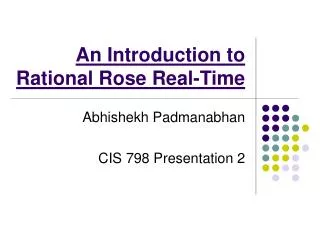 An Introduction to Rational Rose Real-Time