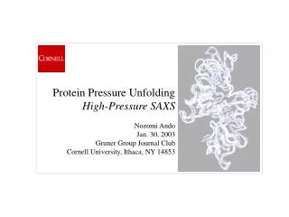 Protein Pressure Unfolding High-Pressure SAXS Nozomi Ando Jan. 30, 2003 Gruner Group Journal Club Cornell University,
