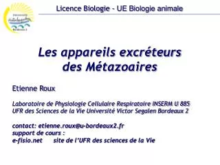 Les appareils excréteurs des Métazoaires