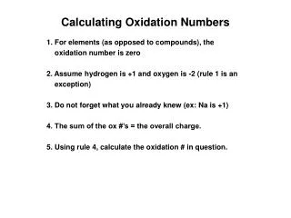 Calculating Oxidation Numbers