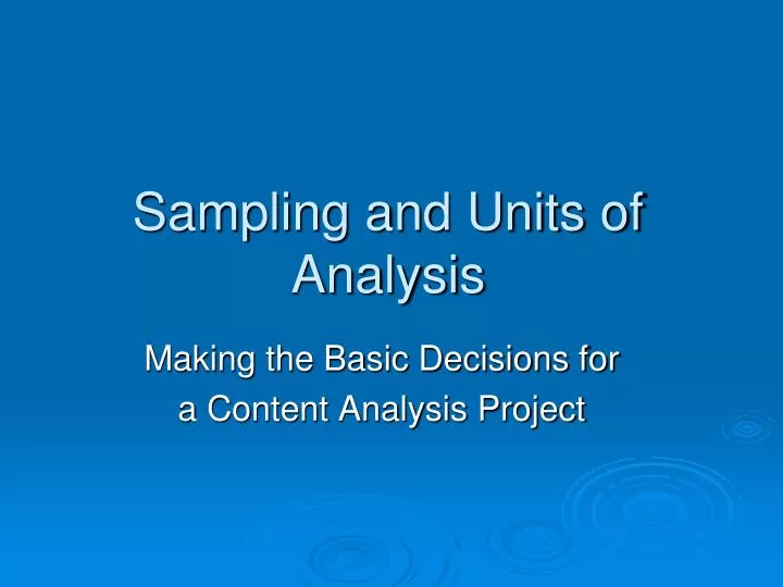 sampling and units of analysis