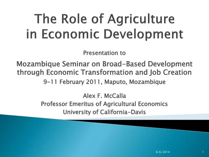 the role of agriculture in economic development
