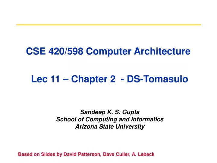 cse 420 598 computer architecture lec 11 chapter 2 ds tomasulo