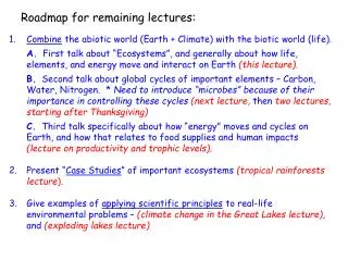 Roadmap for remaining lectures: