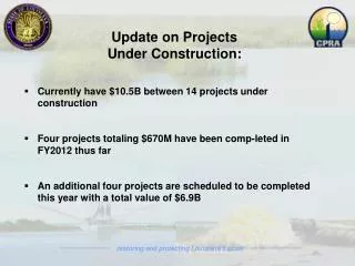 Update on Projects Under Construction : Currently have $10.5B between 14 projects under construction