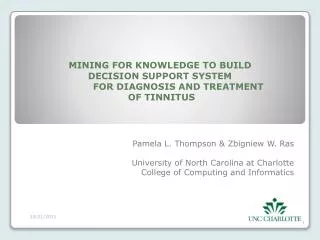 MINING FOR KNOWLEDGE TO BUILD DECISION SUPPORT SYSTEM FOR DIAGNOSIS AND TREATMENT OF TINNITUS
