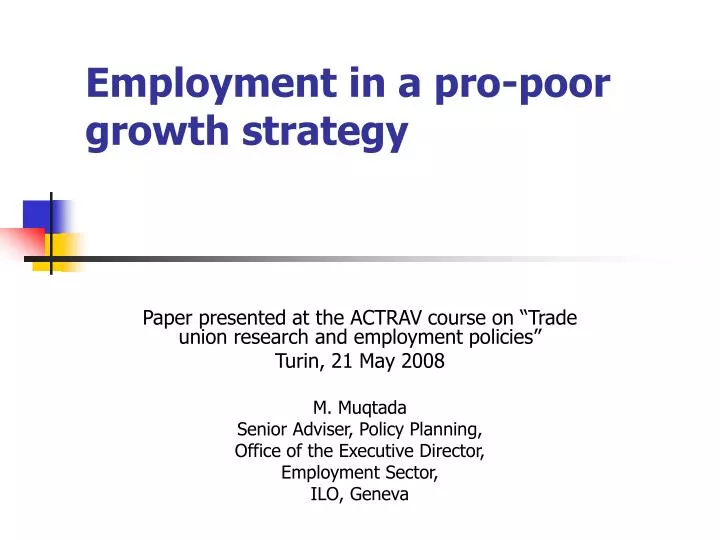 employment in a pro poor growth strategy