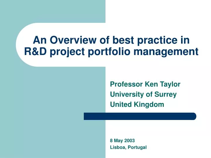 an overview of best practice in r d project portfolio management