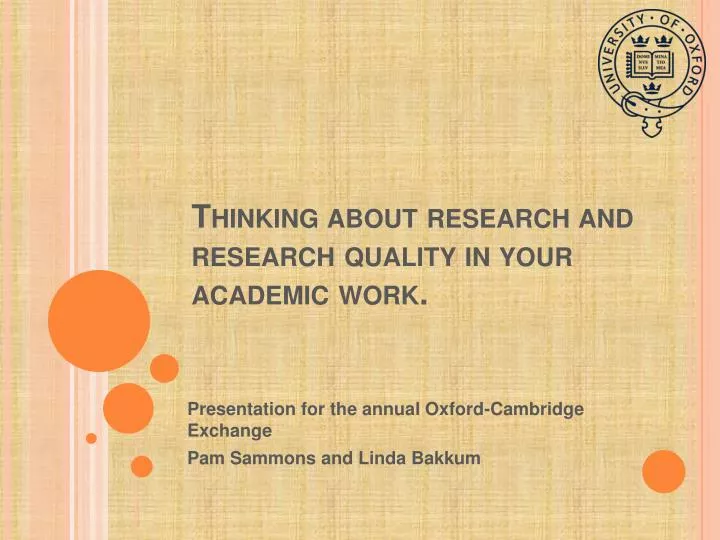 thinking about research and research quality in your academic work