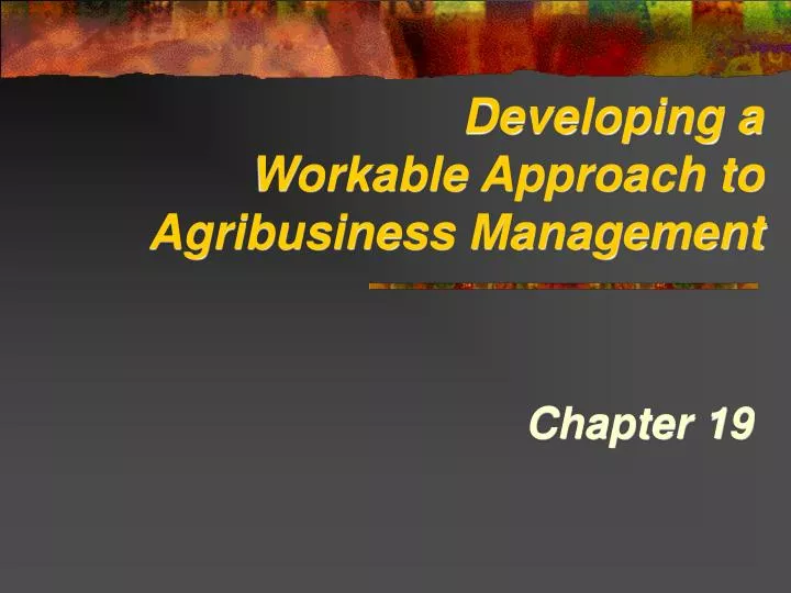 developing a workable approach to agribusiness management