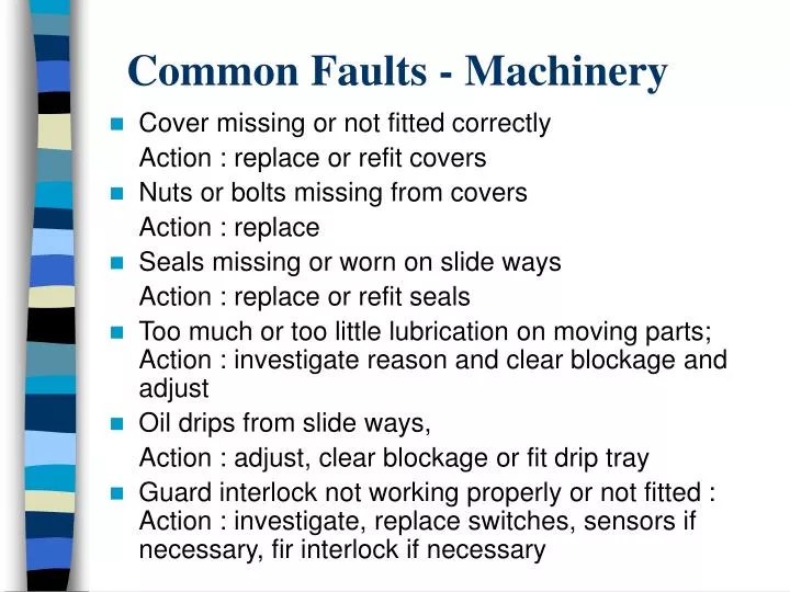 common faults machinery