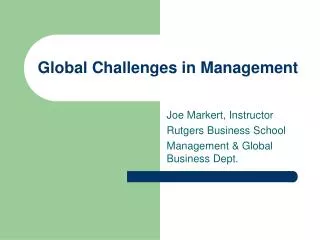 Global Challenges in Management