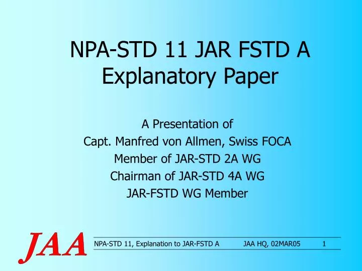 npa std 11 jar fstd a explanatory paper