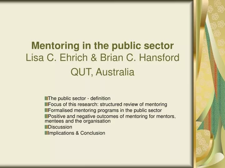 mentoring in the public sector lisa c ehrich brian c hansford qut australia