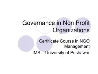 Governance in Non Profit Organizations