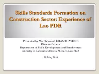 Skills Standards Formation on Construction Sector: Experience of Lao PDR