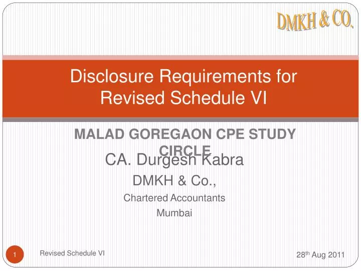 disclosure requirements for revised schedule vi
