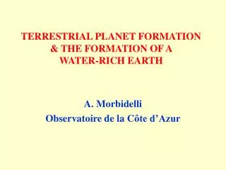 TERRESTRIAL PLANET FORMATION &amp; THE FORMATION OF A WATER-RICH EARTH