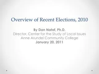 Overview of Recent Elections, 2010