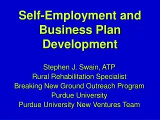 Self-Employment and Business Plan Development