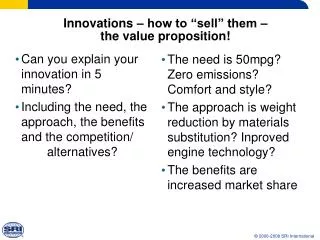 Innovations – how to “sell” them – the value proposition!