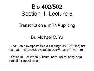 Bio 402/502 Section II, Lecture 3