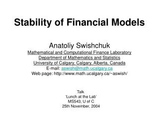 Stability of Financial Models